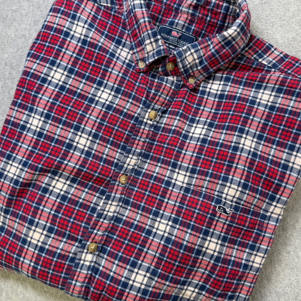 Men's Vineyard Vines‎ 2XL Plaid Flannel Shirt Red Blue Classic Fit Tucker